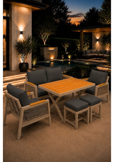 Garden Serisi Balkon Takımı, 2-1-1 Cappuccino Bahçe Takımı, 2'li Koltuk 70x150, 2 Tekli Koltuk 70x70, Masa 70x110, 2 Puf Antrasit Garden Serisi Balkon Takımı, 2-1-1 Cappuccino Bahçe Takımı, 2'li Koltuk 70x150, 2 Tekli Koltuk 70x70, Masa 70x110, 2 Puf Antrasit