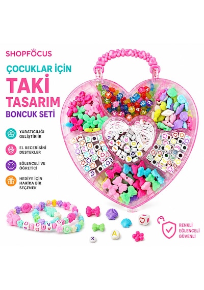 Kız Çocukları İçin Kalp Kutulu Takı Tasarım Boncuk Seti 7 Bölme Boncuklu Ve İpli Hediyelik Çocuk Eğlenceli Ve Öğretici