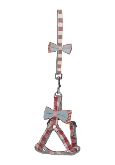Markapet Köpek Göğüs Tasma Seti Ekose Desenli Papyonlu 1.5 CM 35-48 CM Kırmızı