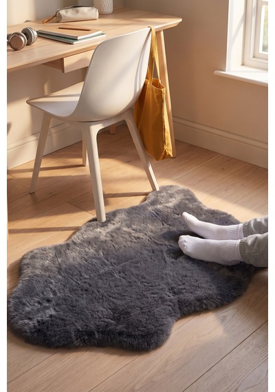 Merplush Peluş Post Halı 100x150 Cm Süet Taban Yumuşak Kürk Görünümlü Yatak Odası Halısı Antrasit Gri