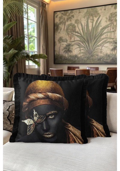 Gold Art Portre Saçaklı Yastık Kılıfı - Lüks Afro Bohem Siyah Altın Renkli Püsküllü Kırlent Kılıfı Açık Yağmur Altın Gold Art Portre Saçaklı Yastık Kılıfı - Lüks Afro Bohem Siyah Altın Renkli Püsküllü Kırlent Kılıfı Açık Yağmur Altın