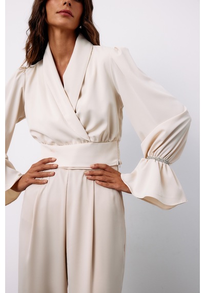 Sateen Aksesuar Detaylı Bluz - Bej-135127 Bej