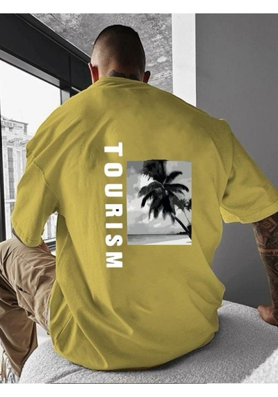 Tourısm Baskılı Oversize Tişört Sari