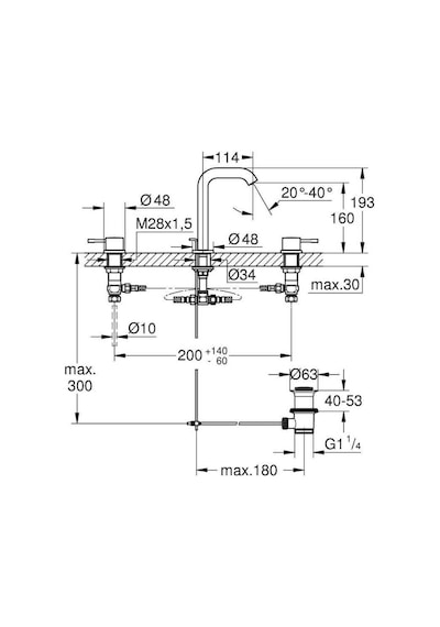 Grohe Essence Üç Delikli Lavabo Bataryası M-Boyut 20296001