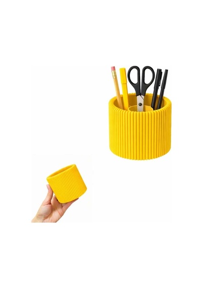 Tr Özel 3d Baskı Ayrılabilir 4 Bölmeli Kalemlik Masa Vb. Kalemliği Çapı: 8,5 Cm X Yükseklik: 8 Cm Sarı Genel