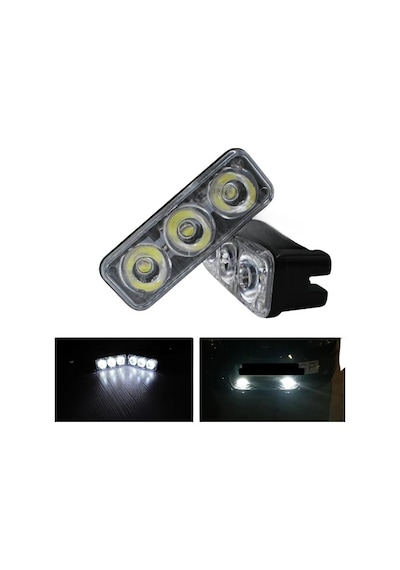 Drl 3 Led 12V Su Geçirmez Metal Mercekli Araba Motosiklet Gündüz Led Farı Beyaz 2 Adet