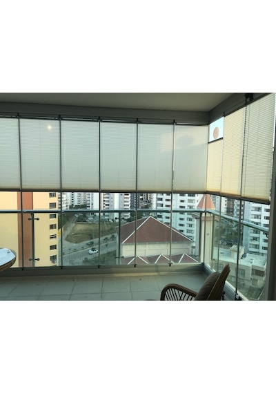 Katlanabilir Cam Balkon Plise Perdesi Krem Vidalı- Kancalı