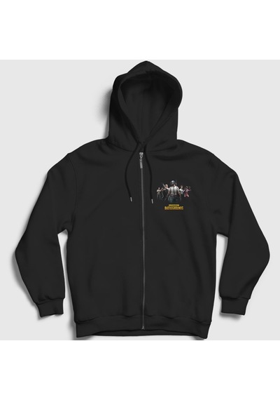 Presmono Unisex Team Pubg Fermuarlı Kapüşonlu Sweatshirt Siyah