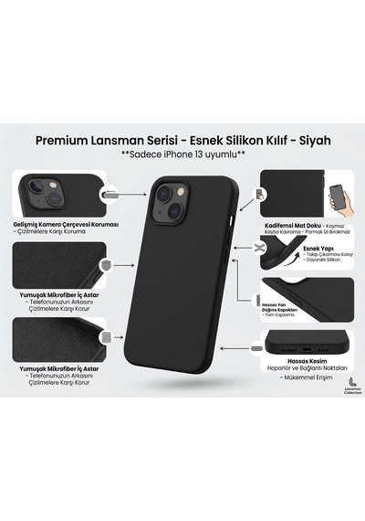 Iphone 13 Uyumlu Silikon Esnek Premıum Lansman Kılıf Siyah