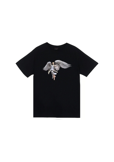 Unisex Siyah Melek Baskılı T-shirt SIYAH