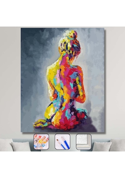 Renkli Kadın 8 Sayılarla Boyama Seti - 40x50cm, Çerçeveli