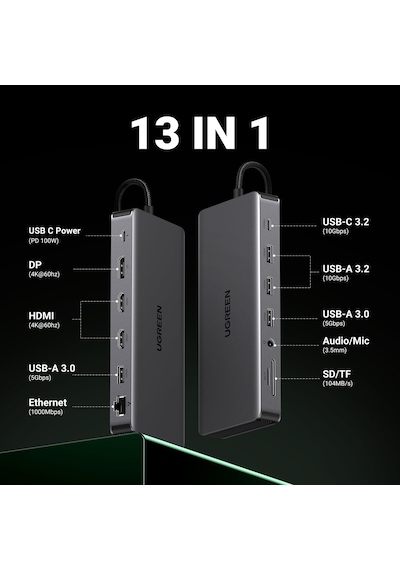 Ugreen Revodok Pro 313 Usb C Bağlantı İstasyonu Üçlü Ekran 10 Gbps Usb Bağlantı Noktaları 13 In 1 Usb C Hub 2hdmı, Dp, 5x Usb A/c Bağlantı Noktaları, Pd 100 W Hızlı Şarj, Gigabit Ethernet, Sd/tf Kart Okuyucu, 3,5 Mm Aux Ugreen Revodok Pro 313 Usb C Bağlantı İstasyonu Üçlü Ekran 10 Gbps Usb Bağlantı Noktaları 13 In 1 Usb C Hub 2hdmı, Dp, 5x Usb A/c Bağlantı Noktaları, Pd 100 W Hızlı Şarj, Gigabit Ethernet, Sd/tf Kart Okuyucu, 3,5 Mm Aux