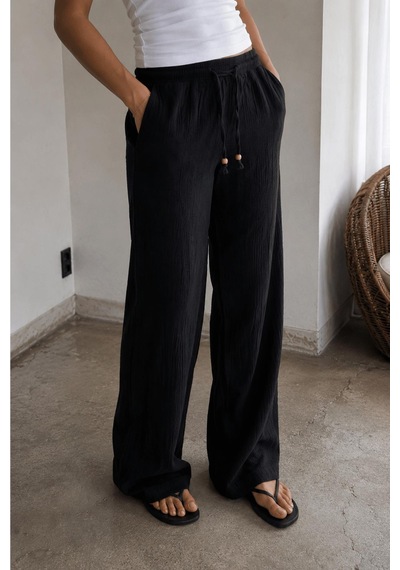Alexandergardi Krinkıl Dokulu Beli Lastikli Wide Leg Pantolon siyah