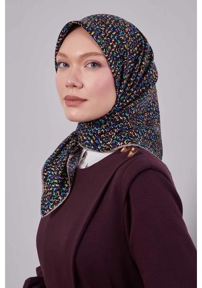 Levidor Mini Yazı Detayi Twill İpek Eşarp-0926 Siyah-vizon