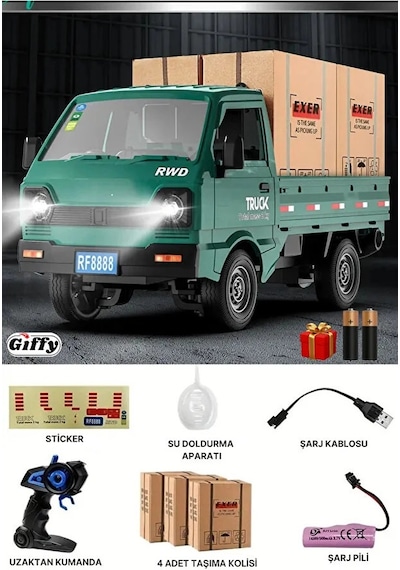 Uzaktan Kumandalı Rc Kamyonet ,yük Taşıma Aracı ,sesli ,ışıklı ,şarjlı , Pil Hediyeli ,2.4 Ghz Araç Yeşil