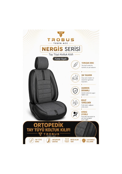Renault Clio 5 2020 Ve Sonrası Uyumlu Nergis Serisi Füme Siyah Oto Koltuk Kılıfı