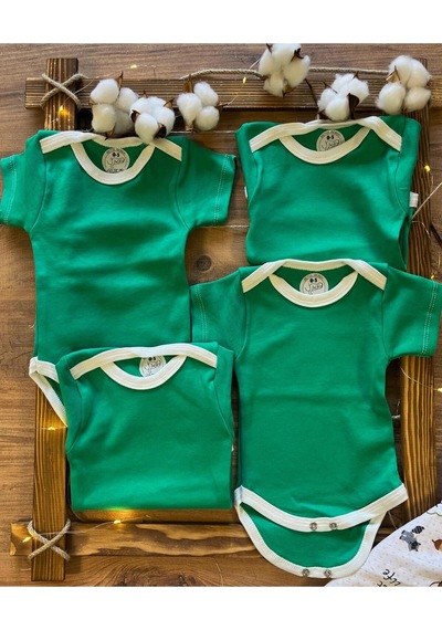 Betül Bebek Kısa Kollu 4'lü Organik Pamuk Çıtçıtlı Bebek Body & Zıbın 4adet Yeşil