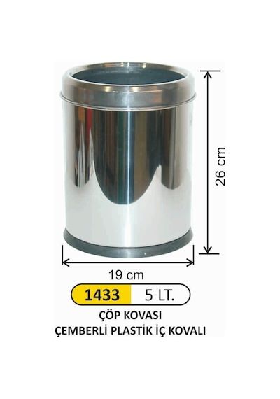 Ofis Tipi 5 Litre Çöp Kovası Paslanmaz Çemberli Çelik