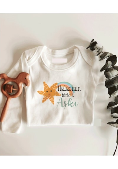 İmaj Tuğbababy Halasının Biricik Aşkı Uzun Kol Çıtçıtlı Organik Bebek Body Beyaz