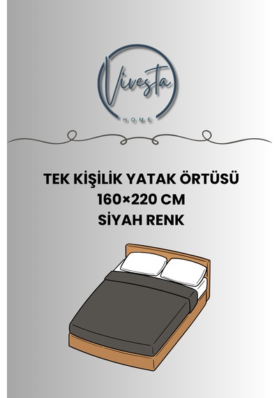 %100 Pamuk Saçaklı Tek Kişilik Yatak Örtüsü 160x220 Şık Ve Modern Tasarım Siyah