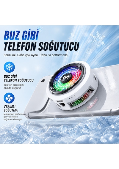 Memo Cx20 İos Android Soğutucu 20w Manyetik Rgb Telefon Soğutucu Anında Hızlı Soğutma,sessiz Fan Soğutma - Beyaz