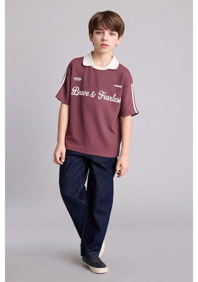 Defacto Oversıze Baskılı Modal Kısa Kollu Polo Tişört Erkek Çocuk H0914a826smbr494 Bordo-br494
