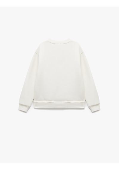 Koton Üç İplik Ayıcık Baskılı Uzun Kollu Bisiklet Yaka Sweatshirt Ekru 6wkg10380ak Ekru