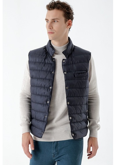Morven Erkek Lacivert Polyester Çıtçıtlı Kapitone Yelek
