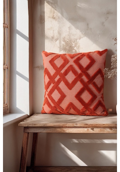 Bohem Özel Tasarım Punch Panç Desen Kare Dekoratif Kırlent Kılıfı 43x43 cm Mila Kiremit