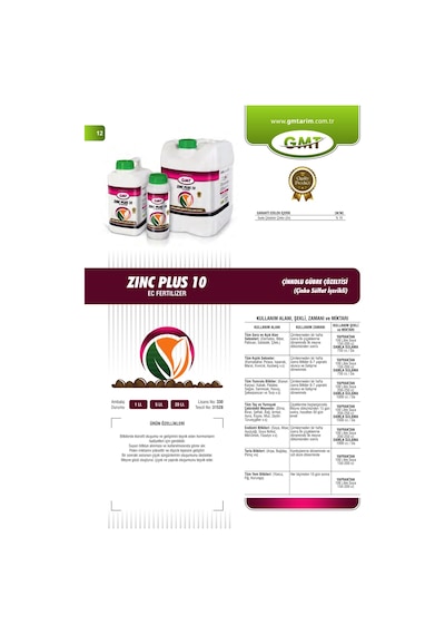 Gmt Zinc Plus 10 5 Lt Çinkolu Gübre Çözeltisi