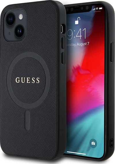 Apple Uyumlu iPhone 12 Kılıf Guess Lisanslı Magsafe Şarj Özellikli Yazı Logolu Saffiano Classic Kapak Siyah