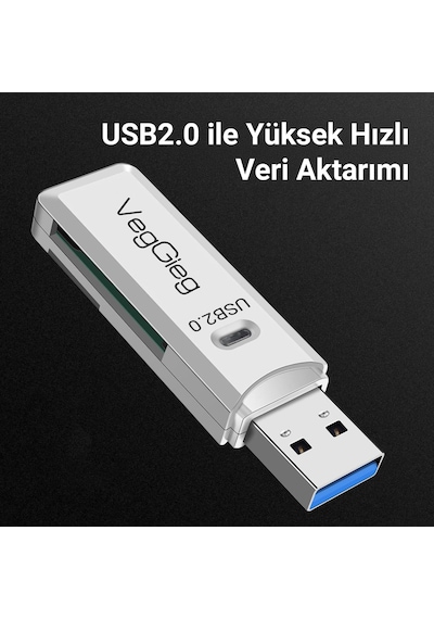Veggieg USB 2.0 SD-Micro SD Hafıza Kart Okuyucu Beyaz