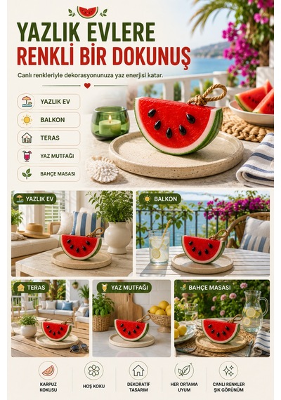 Karpuz Dekoratif Kokulu Sabun Banyo Salon Ofis Dekoru Ortam Kokusu Dekoratif Obje 10x6 Cm Yaz Teması Akdeniz