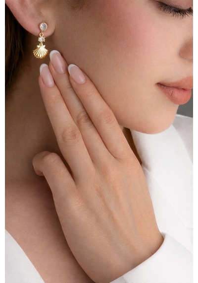 Çekirdekjewelry 925 Ayar Gümüş Gold Kaplama İstiridye Küpe Sarı