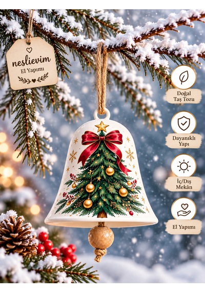 4 Tane Özel Seri El Yapımı Noel Çanları 7 CM