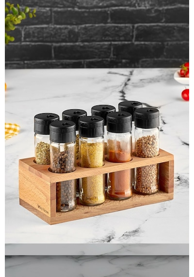 Joy Kitchen Lisa Ahşap Baharatlık Seti 8'Li Siyah Kapak