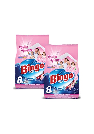 Bingo Matik Mutlu Yuvam Renkliler ve Beyazlar için Toz Çamaşır Deterjanı 2 x 8 KG