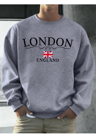 Startmore Tarzsokak Londra İngiltere Bayrağı Baskı Kazak Erkekler Için Sonbahar Gevşek Gündelik Giyim Hipster Yum Gri