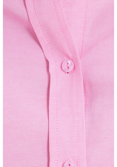Tudors Kadın Slim Fit Dar Kesim Uzun Kollu Pamuklu Vücuda Oturan Dokulu Pembe Basic Gömlek-38815 Pembe