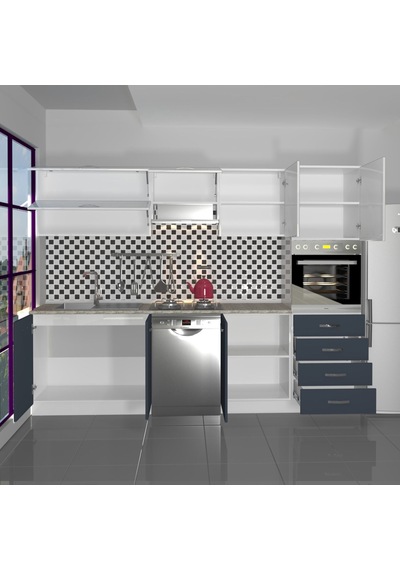 Decoraktiv Elite 280yq Ankastre Boy Dolaplı Mdf Hazır Mutfak Dolabı - Tezgah Dahil - Antrasit - Beyaz Decoraktiv Elite 280yq Ankastre Boy Dolaplı Mdf Hazır Mutfak Dolabı - Tezgah Dahil - Antrasit - Beyaz
