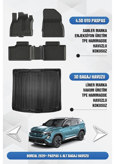 Sahler Renault Boreal 2026 Sonrası Uyumlu 4.5d Premium Havuzlu Paspas Ve Liner Alt Bagaj - 1.3 Tce