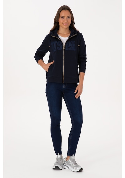 U.S. Polo Assn. Kadın Lacivert Fermuarlı Kapüşonlu Basic Sweatshirt 50307769-VR033