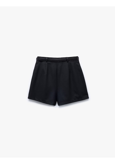 Koton Standart Bel Kemerli Pileli Mini Şort Etek Siyah 5sak70168pw Siyah