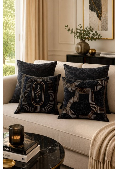 Black Jag Serisi 4'lü Kırlent Kılıfı Seti Twill Kumaş Gizli Fermuar 43x43 Cm Siyah - 916478677 Siyah