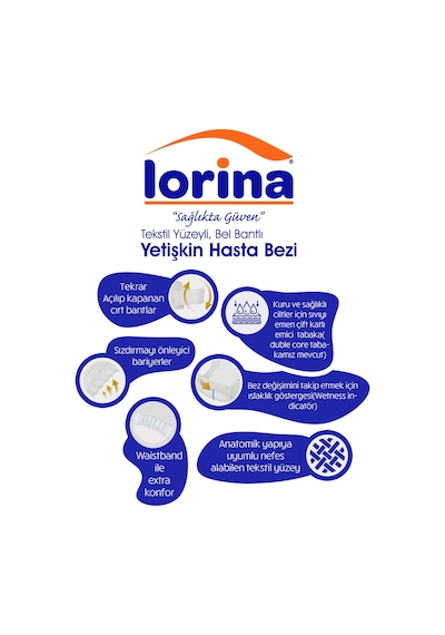 Lorina Tekstil Yüzeyli Bel Bantlı Yetişkin Hasta Bezi XL 30'Lu 2 Paket 60 Adet