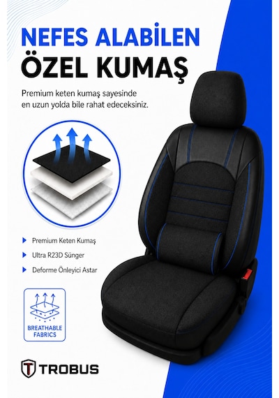 Isuzu D Max 2002-2012 Uyumlu Levante Serisi Füme Mavi Oto Koltuk Kılıfı
