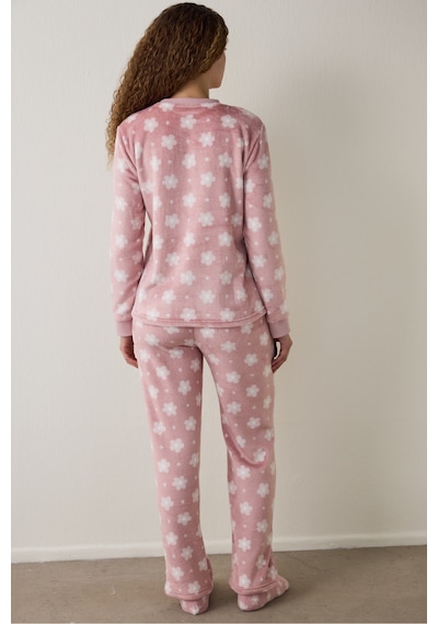Penti Pembe Pretty Daisies Çiçekli Bisiklet Yaka Uzun Kollu Pijama Takımı Pembe