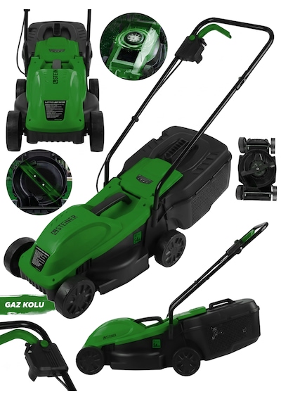 Steiner 1200w Elektrikli Bakır Sargılı Tekerlekli Çim Biçme Makinesi Yeşil 30 Litre Toplama Torbalı