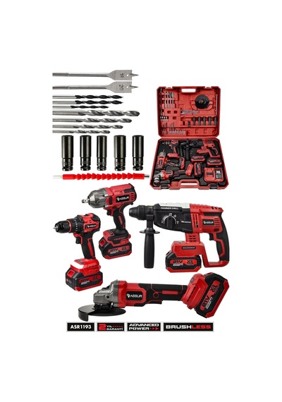 Assur 21V Darbeli Kömürsüz 4'lü Set Somun Sıkma Sökme & Matkap Vidalama & Kırıcı Delici Hilti & Taşlama - 2782