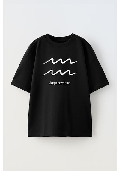 Thewert Unisex Kova Burcu Tasarım Baskılı Pamuk Sıyah Oversize T-shirt Siyah
